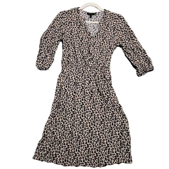 Banana Reublic Balloon Sleeve Button Cheetah Print Dress XS - Picture 1 of 6